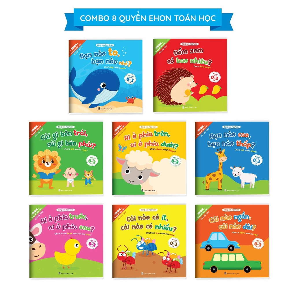 Bộ toán học đầu đời cho bé từ 0-3 tuổi: Cùng con học toán (song ngữ Việt Anh 8 cuốn)