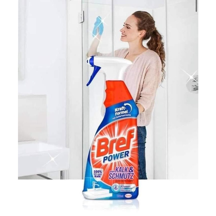 Bref Power chai xịt tẩy cặn canxi inox, sen vòi...WC đa năng Anti- Kalk&Vuil 750ml sạch bong, sáng bóng, chính hãng
