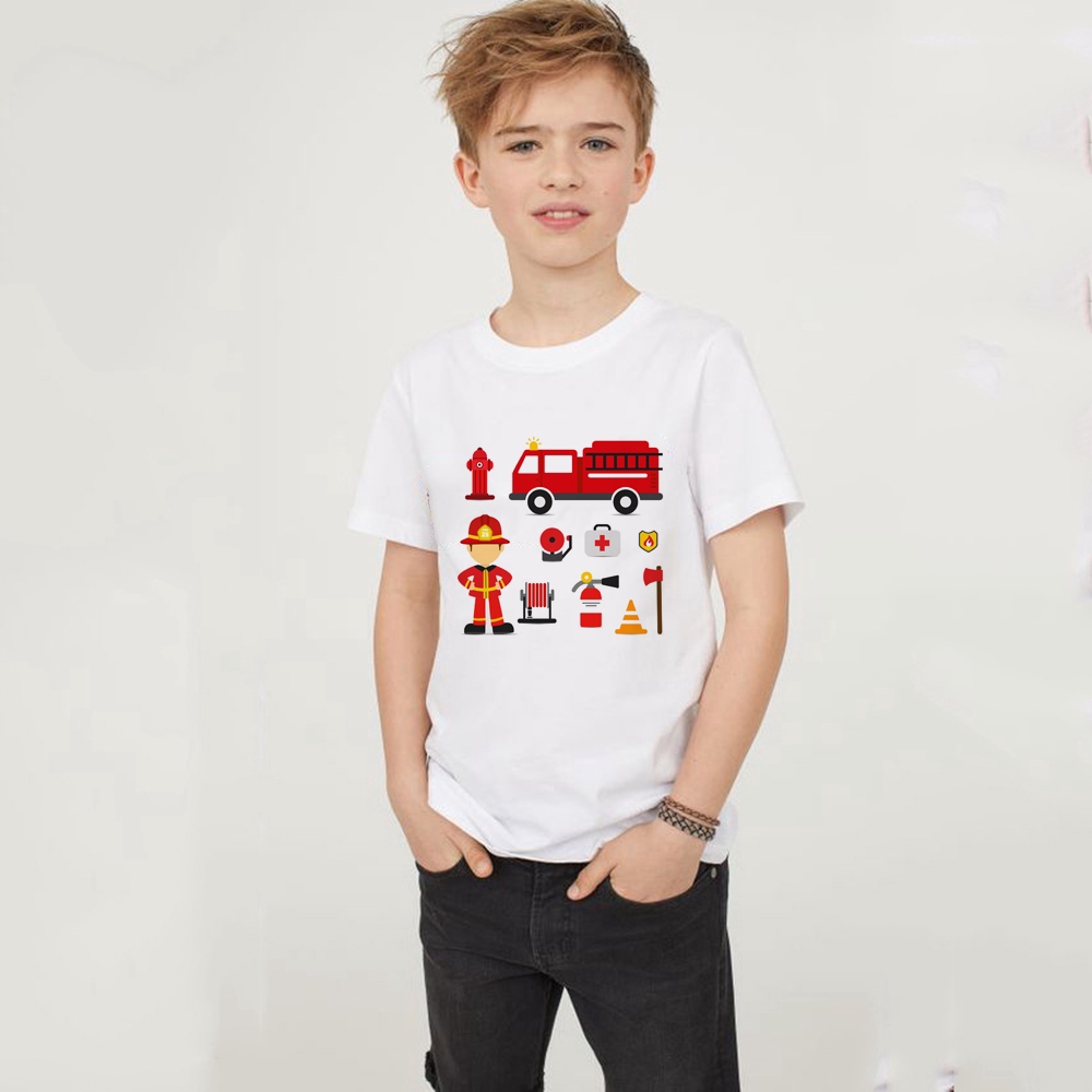 Áo Thun In Hình Xe Cứu Hỏa / Lính Cứu Hỏa Thời Trang Mùa Hè Cho Bé Trai / Gái