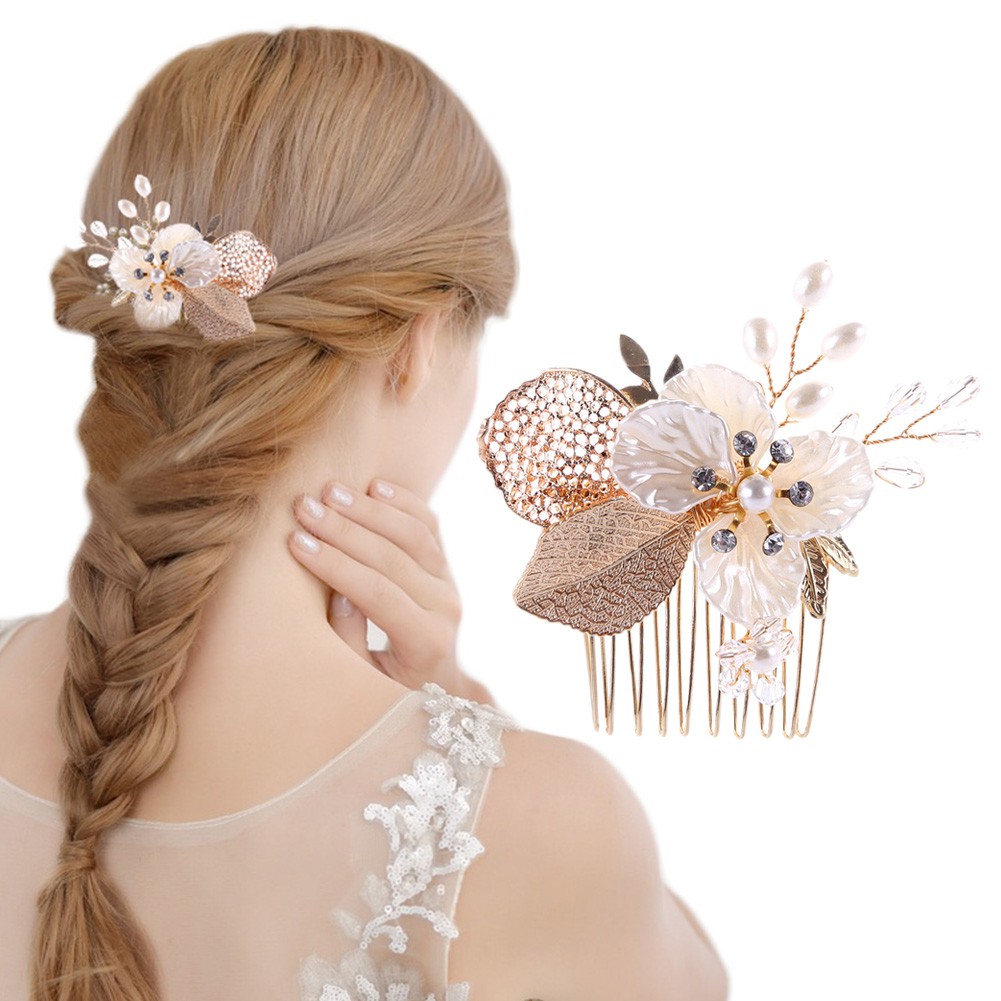 Bride Headdress Golden Leaf tulip Comb