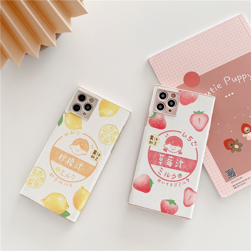 Ốp lưng iPhone iPhone 11 Pro Max / iPhone12 / iPhone X / iPhone 7 Plus / iPhone 8 / iPhone 6 / iPhone 11 Strawberry Lemon Juice Lambskin Ốp điện thoại chống vỡ