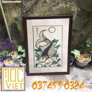 Tranh Đông Hồ Lý Ngư Vọng Nguyệt 2 - 37x52 cm - Tranh Khung