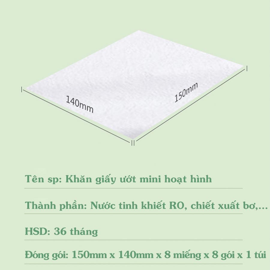 Set 8 Gói Khăn Giấy Ướt Mini Dễ Thương Bỏ Túi Tiện Lợi Gói 8 Miếng