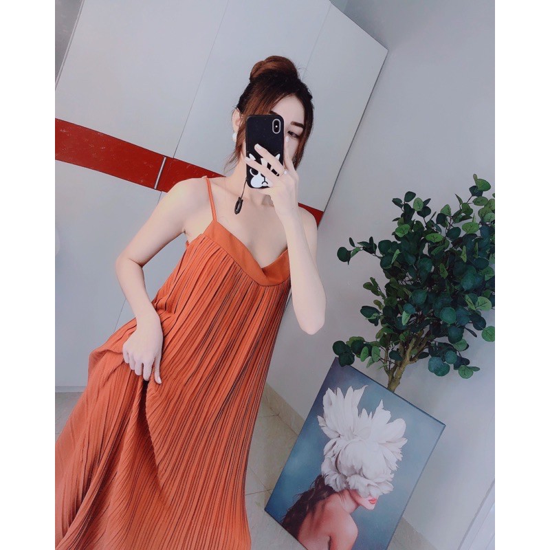 Đầm xếp ly xẻ ngực nhiều màu dáng dài đi chơi đi biển