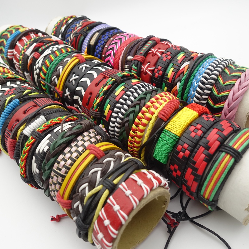 Set 10 Vòng Tay Handmade Bằng Da Màu Đen / Nâu Thời Trang Cho Nam Và Nữ