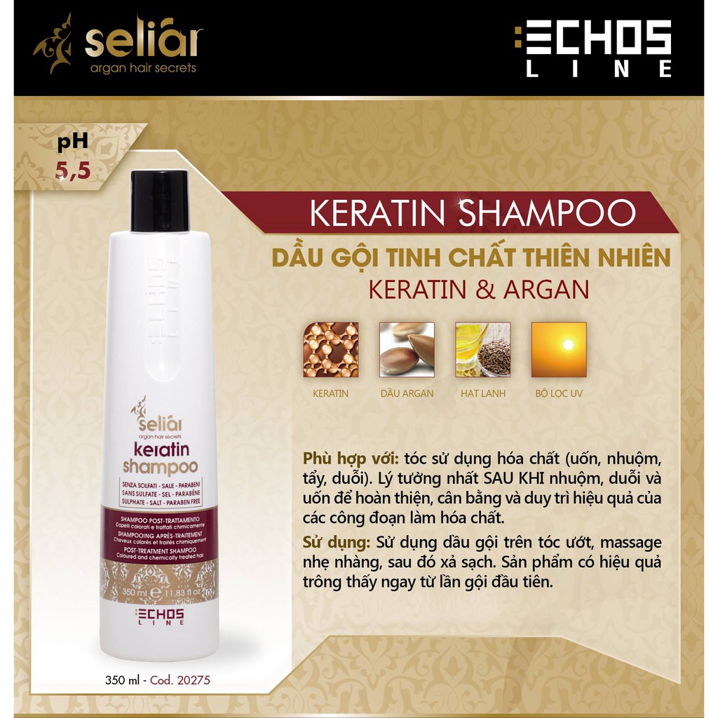 Dầu gội phục hồi Echosline Keratin Shampoo nguyên chất 350ml