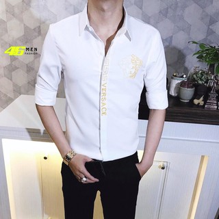 Áo sơ mi trắng nam, dài tay, thêu họa tiết versa cực đẹp MFM043