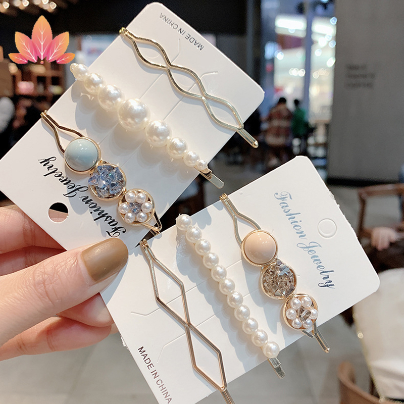Set 3 Kẹp Tóc Kim Loại Đính Ngọc Trai Thời Trang Cho Nữ Jp5