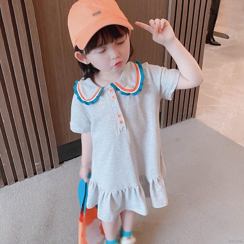 Đầm Ngắn Tay Cổ Bẻ Phong Cách Hàn Quốc Cho Bé Gái