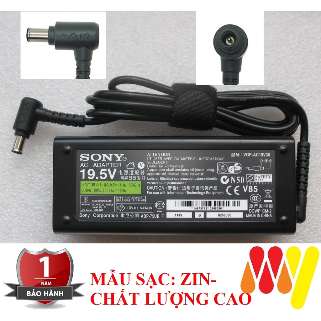 Sạc Laptop Sony 19.5V - 3.9A Kèm Dây nguồn/ Adapter Sony Vaio NEW 100%