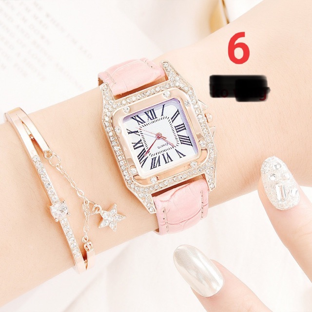 Cặp đồng hồ nữ mặt vuông kèm vòng tay có hình ngôi sao cho bạn nữ ShiniShop