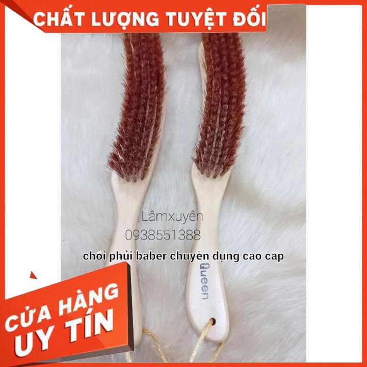 Lược Chải Chổi phủi tóc cong Barber QUEEN sang trọng, đẳng cấp cho salon barber shop nam nữ Cán Gỗ Lông mềm FREESHIP .