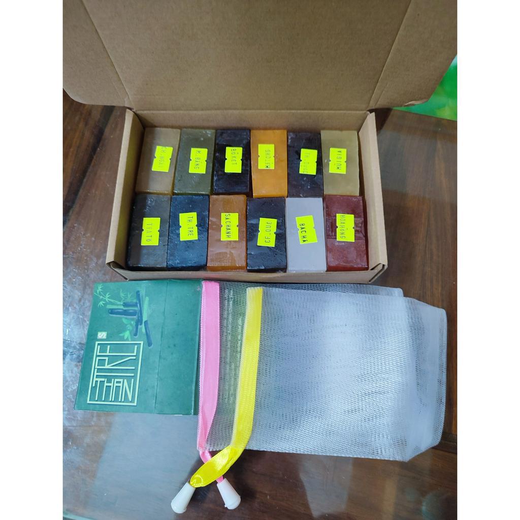 Combo trải nghiệm 10 vị đến 12 vị xà bông htx sinh dược, xà phòng thảo dược 100% thiên nhiên, tặng kèm túi lưới