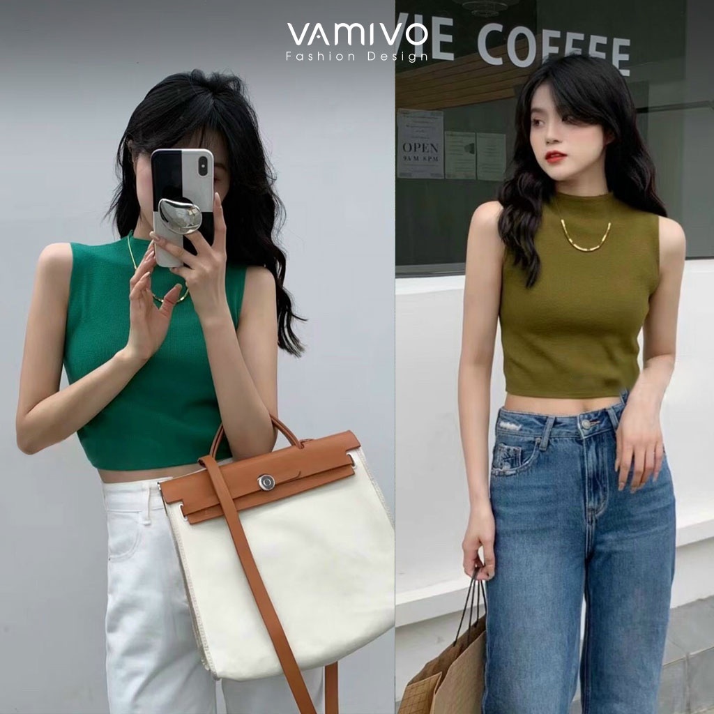 Áo len sát nách nữ, áo len cổ cao sát nách, len tăm mặc cùng vest cao cấp
