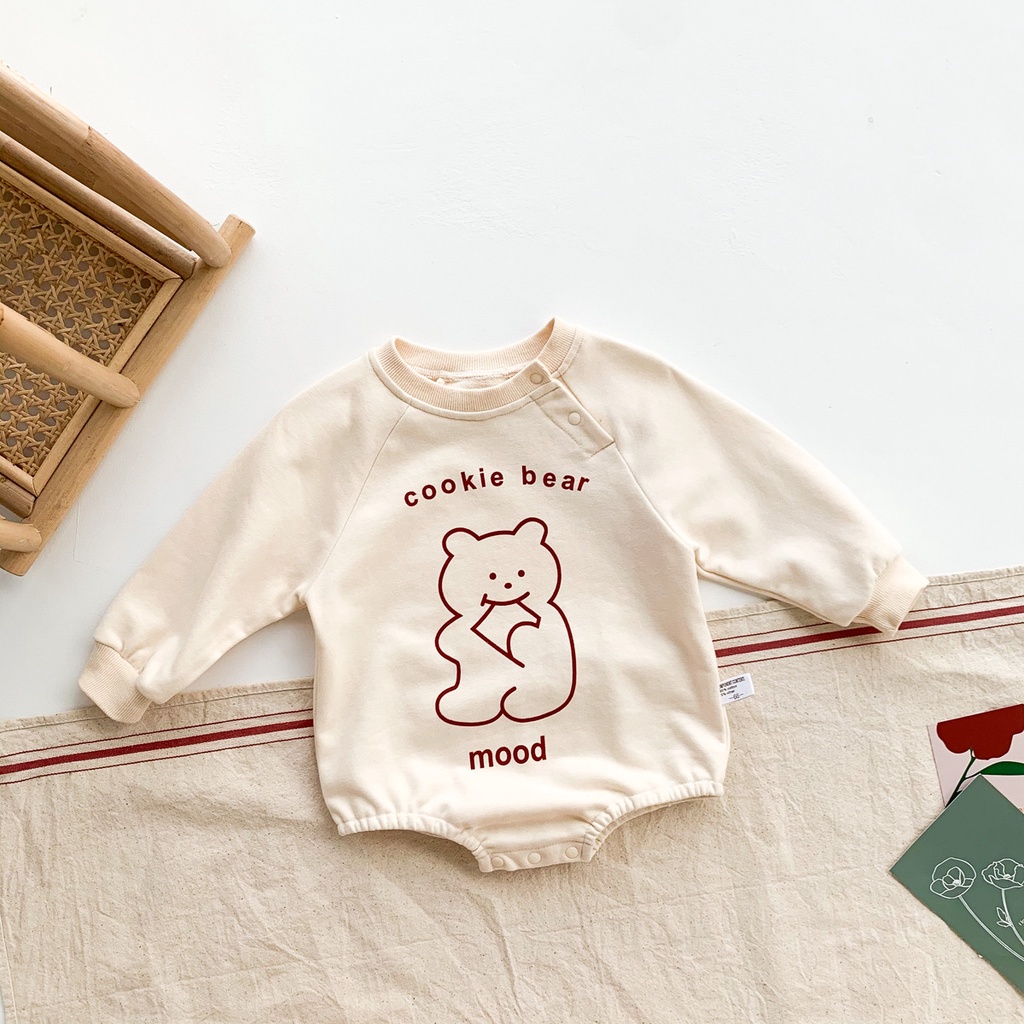 ✨Gấu bánh quy✨ Áo liền quần tay dài in hình Baju Bayi cho bé trai &amp; gái sơ sinh