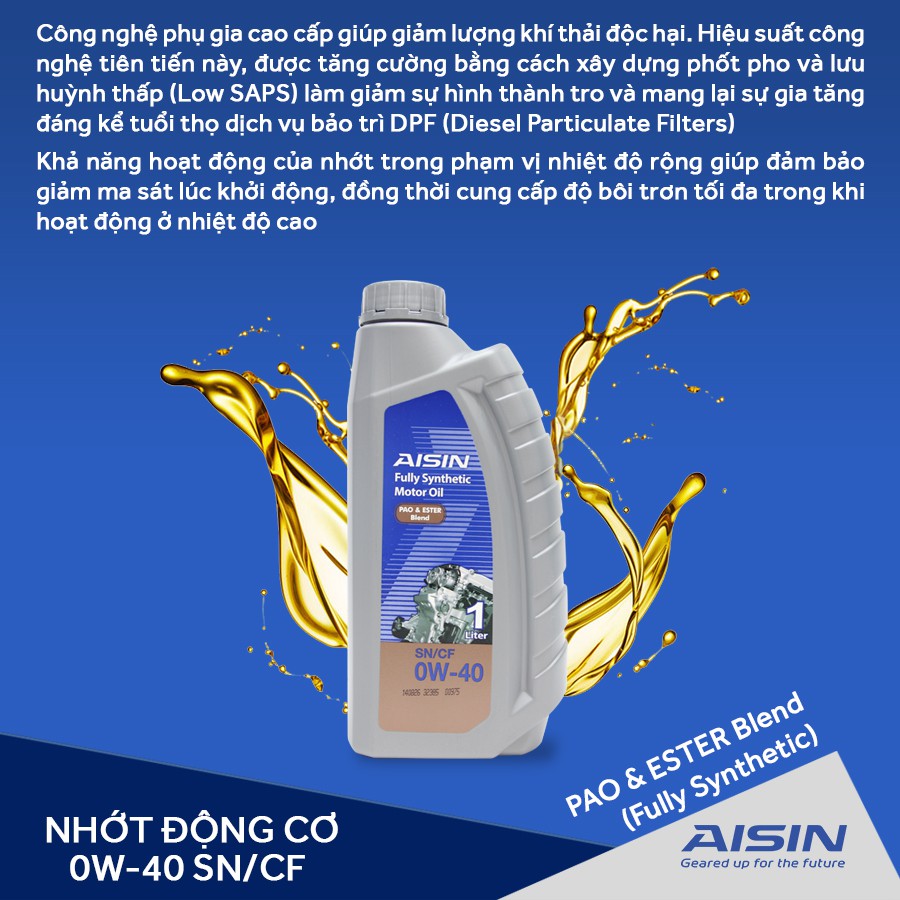 Nhớt Động Cơ AISIN ESEN0041P 0W40 SN / CF Pao &amp; Ester Blend 1L Nhập Khẩu Chính Hãng