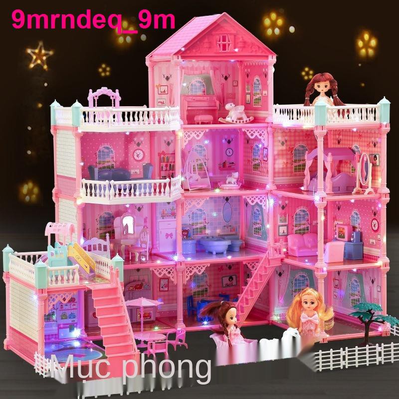 Ngôi nhà vui chơi cho trẻ em Barbie Biệt thự lắp ráp búp bê Bộ mô phỏng Công chúa Lâu đài Cô gái Hộp quà sinh n