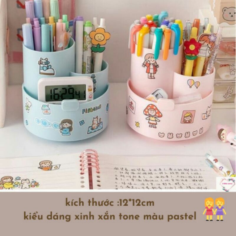 Kệ để bút 3 ngăn xoay được tiện lợi tặng kèm 20 sticker