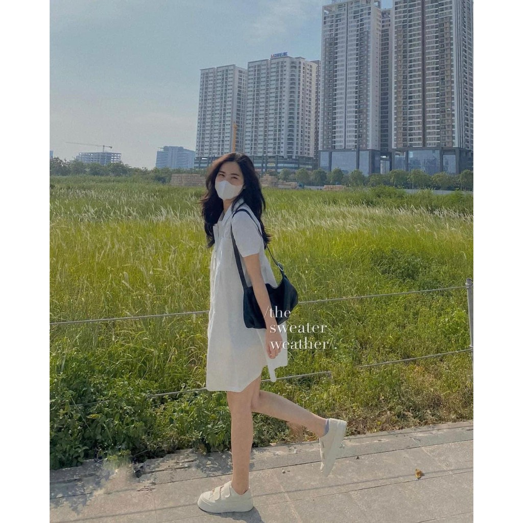 [ẢNH THẬT/VIDEO] VÁY SƠ MI DÁNG BABYDOLL UZZANG CÓ TÚI NGỰC SIÊU XINH VÁY SƠ MI CỔ ĐỨC DÁNG SUÔNG HÀN QUỐC