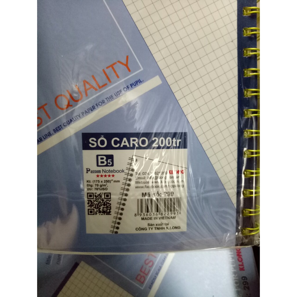 Sổ KLONG Caro Math Notebook lò xo kép B5 bìa nhựa 200tr 72,4g Silky kem; MS: 299