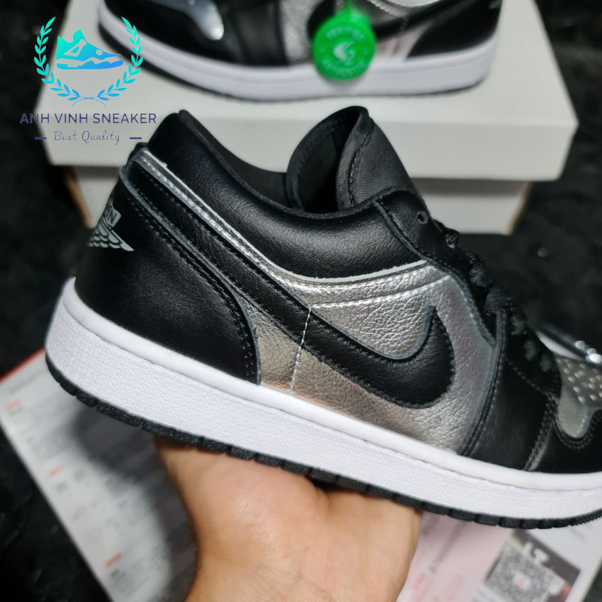 Giày thể thao sneaker nam nữ jordan 1 cổ thấp màu đen bạc