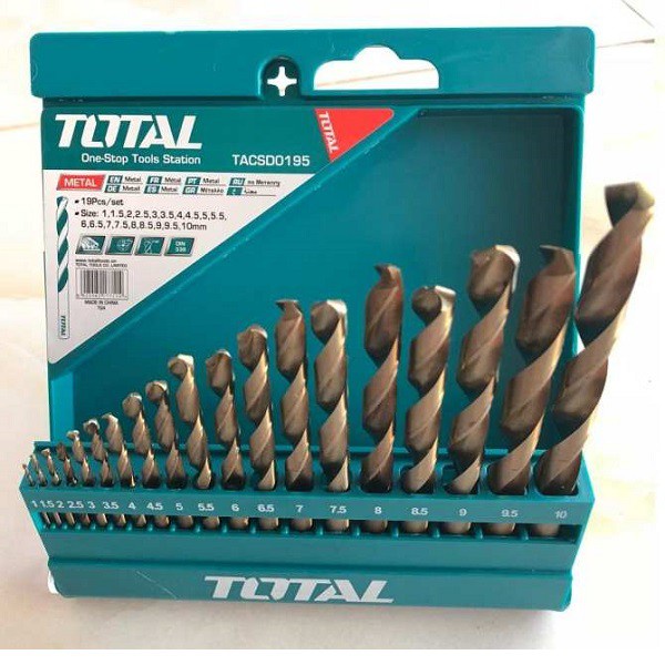 Total Bộ 19 mũi khoan kim loại HSS 1-10mm TACSD0195 | Shopee Việt Nam