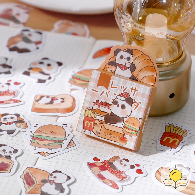 Set 45 sticker hoạt hình dễ thương - nhãn dán hình động vật gấu trúc, chú mèo, chú chó