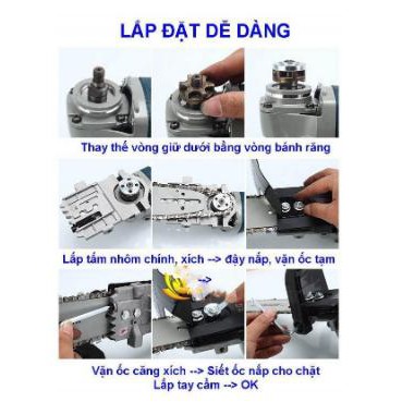 BỘ LAM CƯA XÍCH GẮN MÁY MÀI CẦM TAY THÀNH MÁY CƯA GỖ TIỆN DỤNG