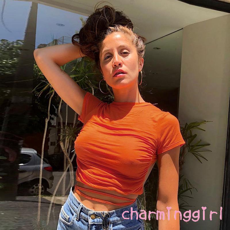 Áo Croptop Hở Lưng Màu Trơn Dễ Phối Đồ Cho Nữ