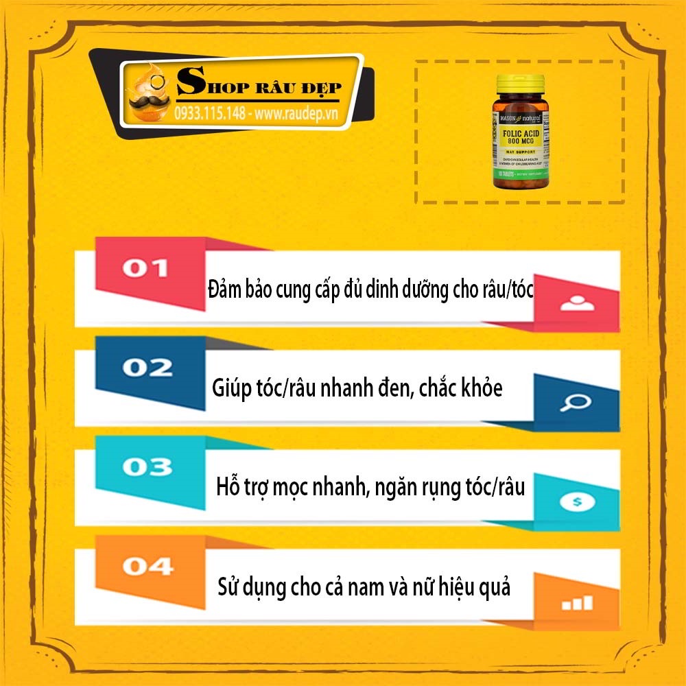 Folic 800mcg  Mason Natural Tốt Cho bà Bầu