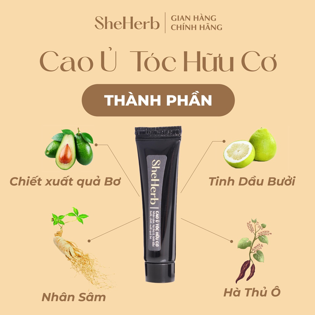 Cao Ủ Tóc Nhân Sâm Tươi Ngăn Ngừa Rụng Tóc, Phục Hồi Tóc SheHerb - Cho Tóc Mềm Mượt, Chắc Khỏe Hộp 15 Tuýp x 10ml