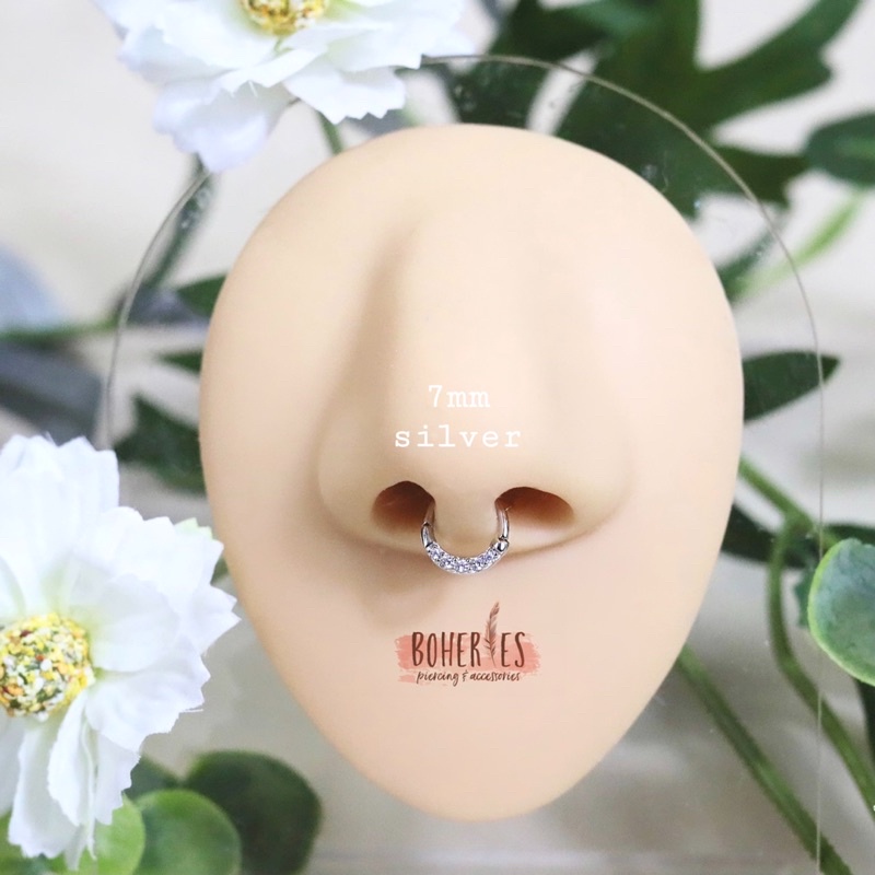 Boheries/Xỏ khuyên, khuyên tai cho Daith/Septum Bạc 925, Titanium viền đá cao cấp, không gỉ