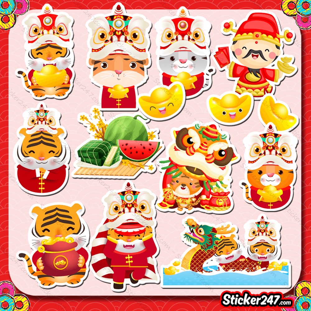 Sticker Tết Con Hổ Vàng, Thần Tài, Dưa Hấu Bánh Chưng, Múa Lân 🌈𝑭𝒓𝒆𝒆𝒔𝒉𝒊𝒑 Decal Trang Trí Tết Nhâm Dần 2022 Độc Đẹp