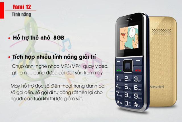 Điện thoại Masstel Fami 12 ( máy người già)