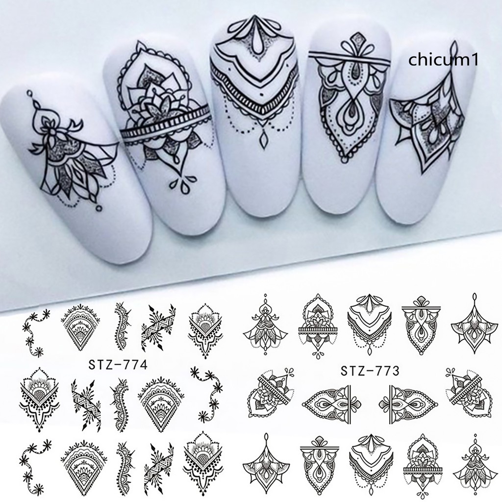 [Hàng mới về] Miếng dán trang trí móng tay màu đen đơn giản thời trang DIY