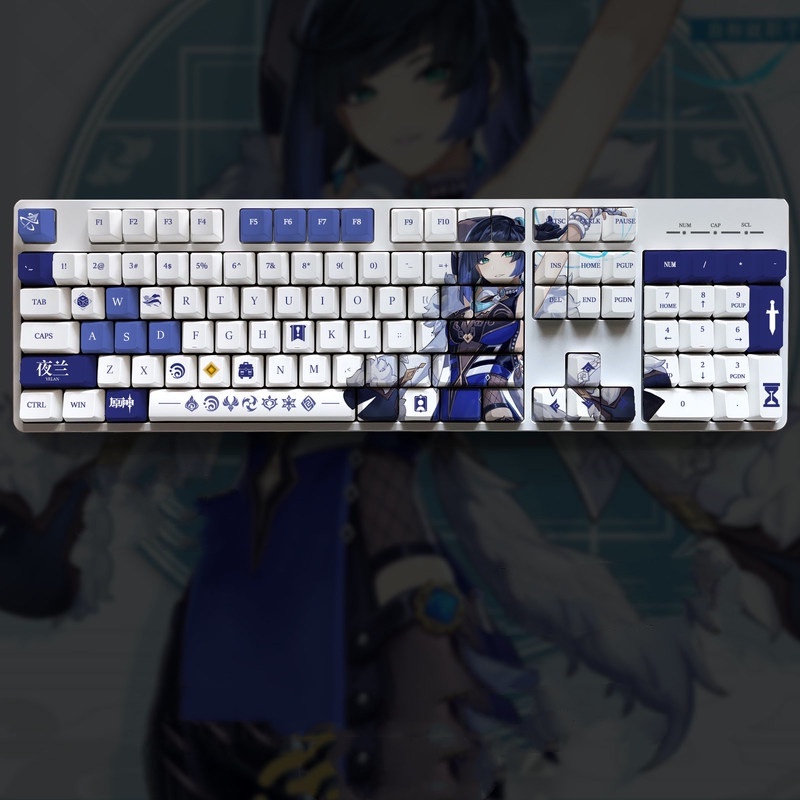 Ye Lan Theme Keycap Genshin Impact Keycap OEM Profile PBT Thuốc nhuộm-Thăng hoa Bàn phím cơ Keycap Anime Keycap 108 Phím