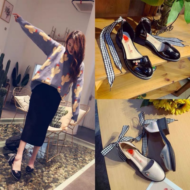 G089 [Sẵn be 35] Giày Lolita mũi tròn phong cách Hàn Quốc gót cao 4cm