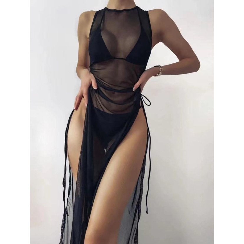 Set Bikini 3 Món Vỏ Lưới Màu Trơn Thời Trang Đi Biển Cho Nữ H457
