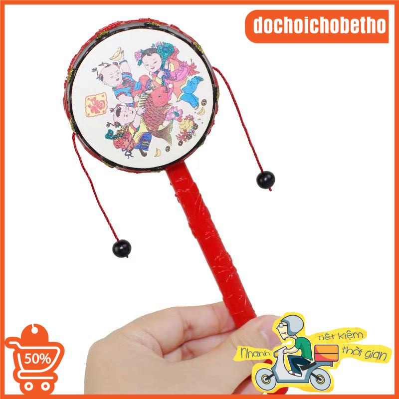 Đồ chơi xúc xắc trống bằng gỗ sinh động cho bé, Trống lắc cầm tay in hình đáng yêu cho bé