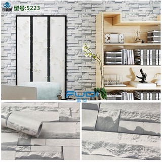 1m decal giấy dán tường gạch đá 3D trắng xám
