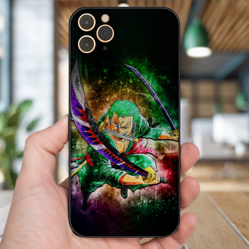 Ốp lưng iPhone 11 Pro Max dẻo đen cạnh vuông in hình Zoro One Piece