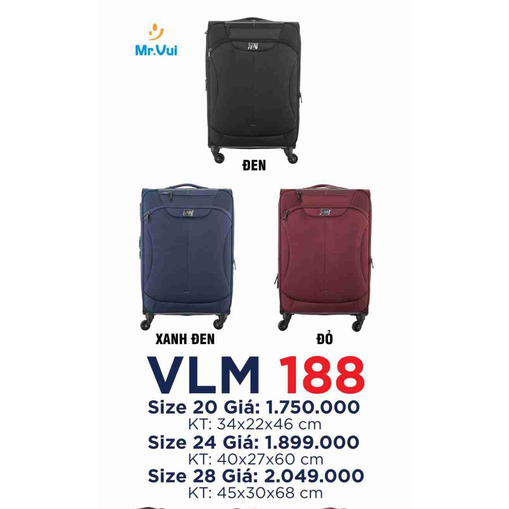 Vali Vải Polyester 100% cán mút EVA cao cấp Mr. Vui đủ màu, đủ size