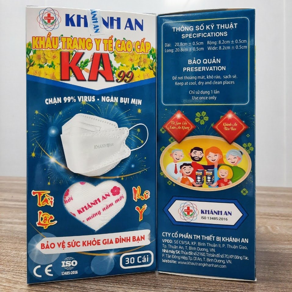 Khẩu trang y tế 4D Khánh An KA99 ngăn vi khuẩn 99% ôm sát khuôn mặt không lem son và rất dễ thở Hộp 30 cái