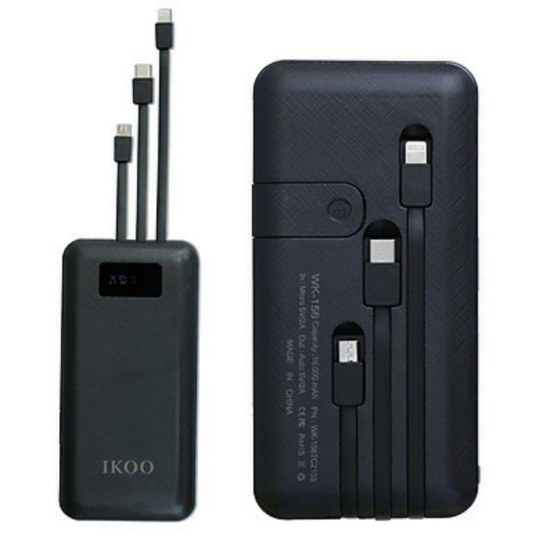 PIN SẠC DỰ PHÒNG IKOO 10.000 MAH WK-156 TÍCH HỢP 3 ĐẦU CÁP SẠC ,CÓ LCD