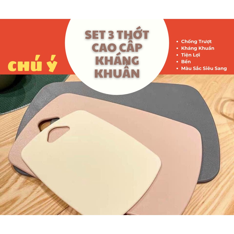 Set 3 Thớt Nhựa Kháng Khuẩn Cao Cấp/ Bộ 3 Thớt Kháng Khuẩn