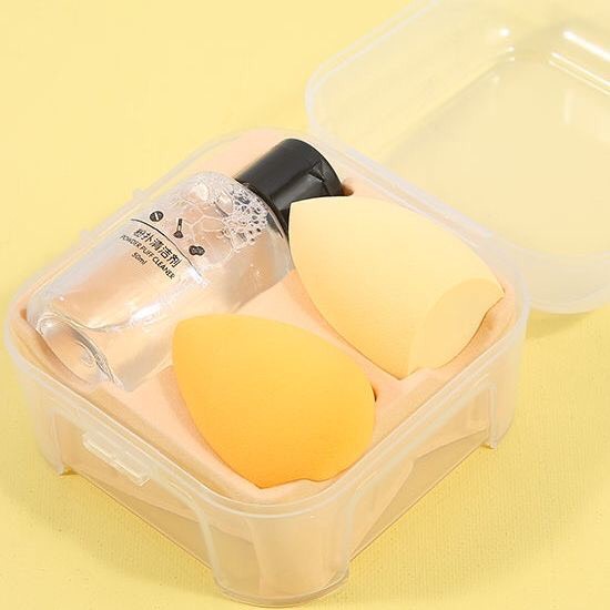 [Hàng mới về] Mút trang điểm hình giọt nước không chứa latex kèm nước rửa mút tiện dụng