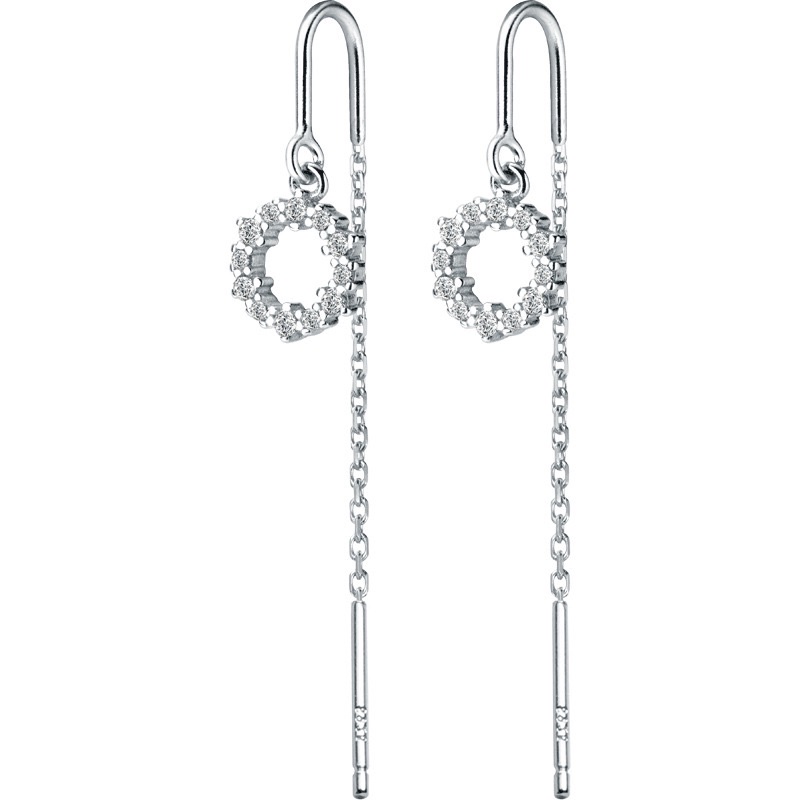Bông tai bạc DUYSON SILVER Khuyên tai nữ Circle dáng dài đính đá xinh xắn, thanh lịch [KCXK10]