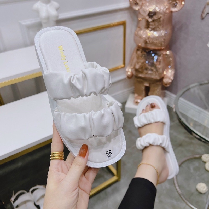 Dép đế xuồng nữ 2 quai ngang nhún bèo siêu xinh đế 3p NHUN2Q