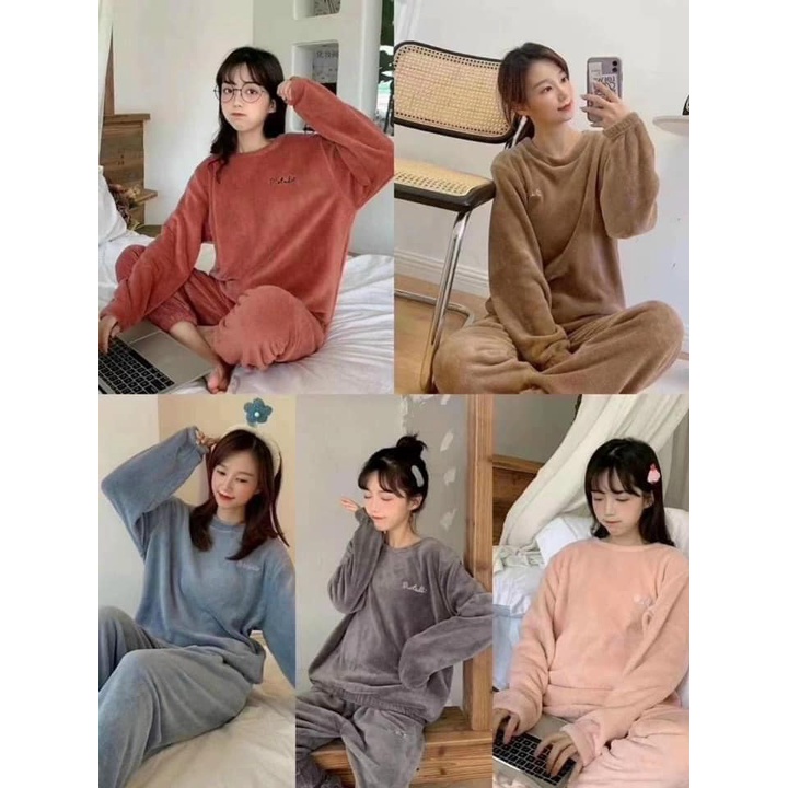 Bộ ngủ lông gấu nâu/bộ lông nơ cute lông 2 lớp siêu dày ấm (annstore_ảnh thật) | BigBuy360 - bigbuy360.vn