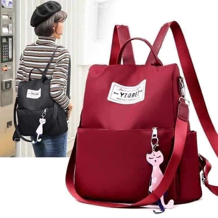 Balo Nữ Thời Trang, Khóa Kéo Mặt Sau Lưng Chống Trộm Vải Dù Trượt Nước (tặng móc khóa gấu)